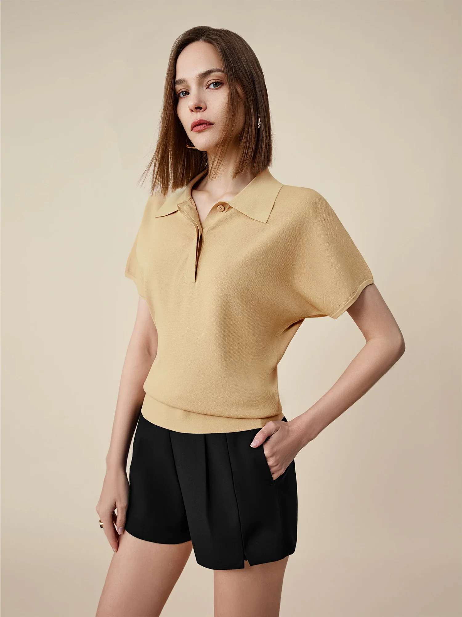 Polo Neck Short Sleeve Knit Shirt