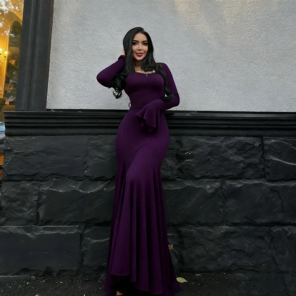 Women's Plain Lace Up Flounce Sleeve Dress