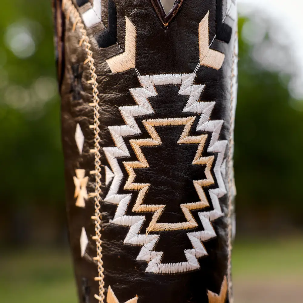 Brown Caiman Neck Leather Boots - Square Toe