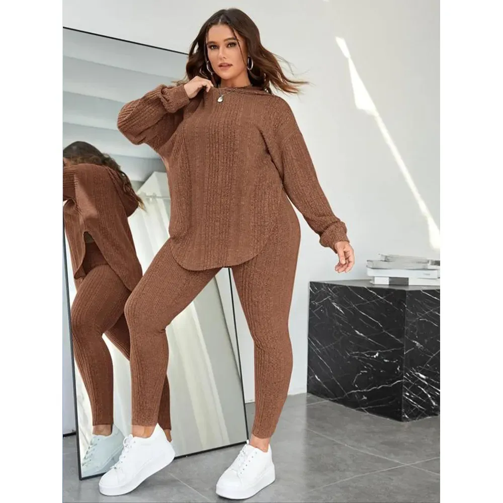 Women's Split-Hem Hoodie & Leggings Set – Cozy Lounge Wear