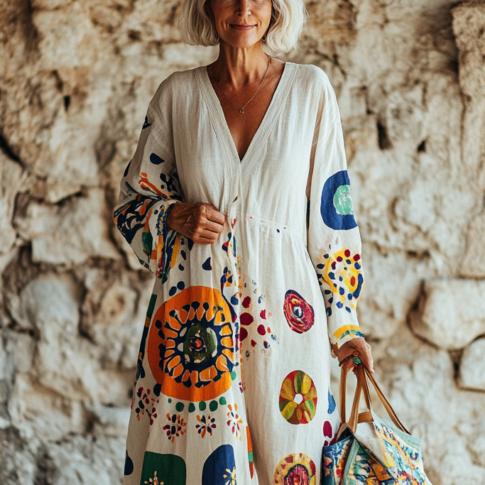 Vintage Loose Linen Patchwork Dress dfbe