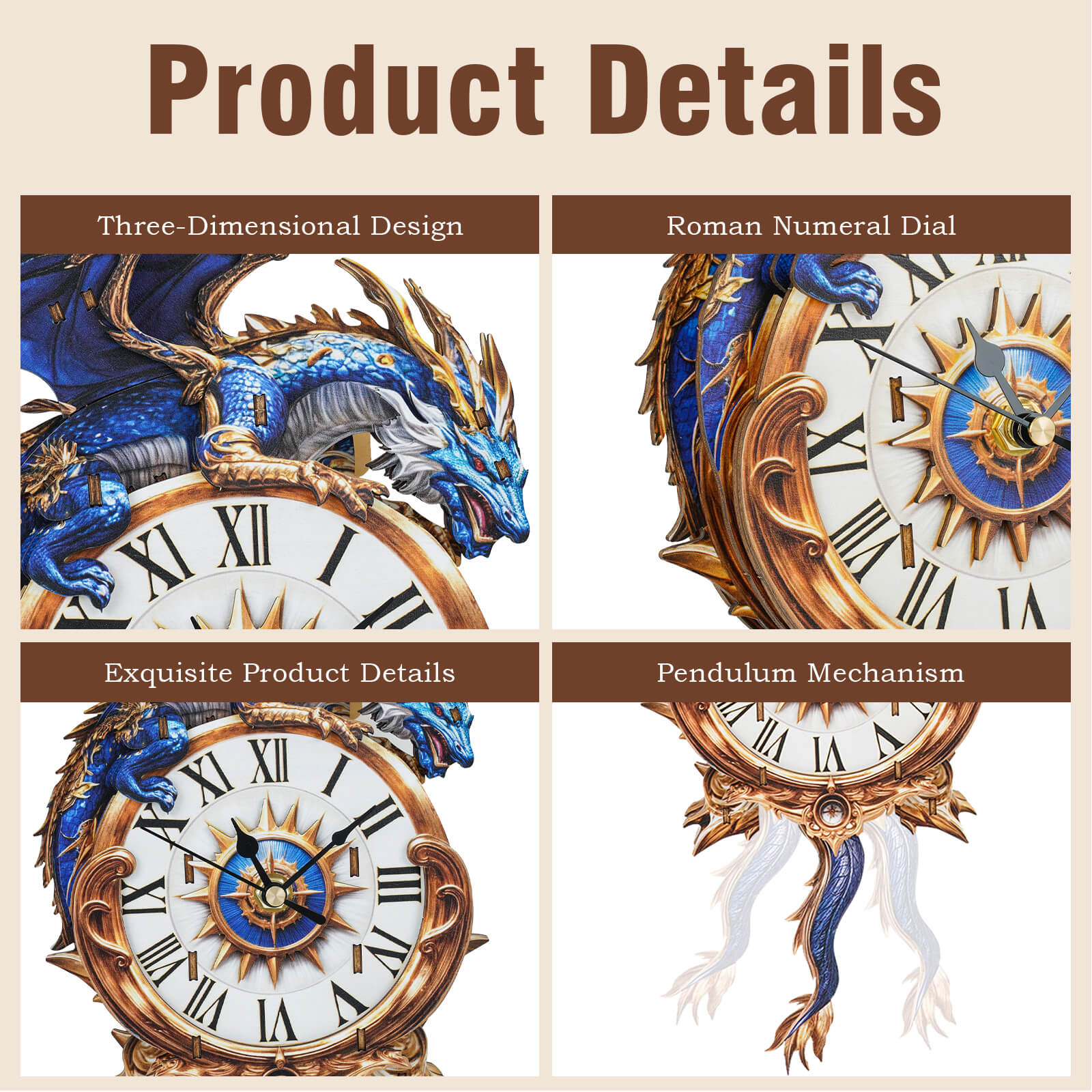 Blue Dragonâ€“ DIY Wooden Clock, 3D Puzzle Craft Kit