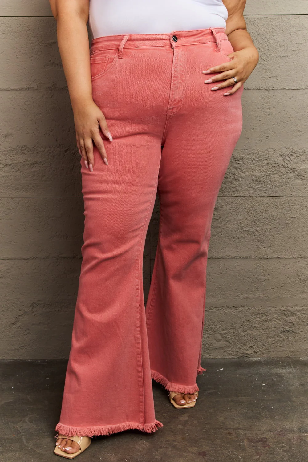 Full Size High Waist Side Slit Flare Jeans