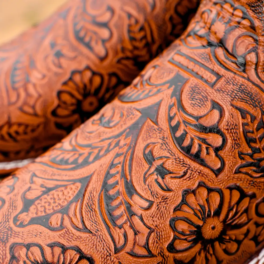 Cognac Hand-Tooled Leather Boots - Composite Toe