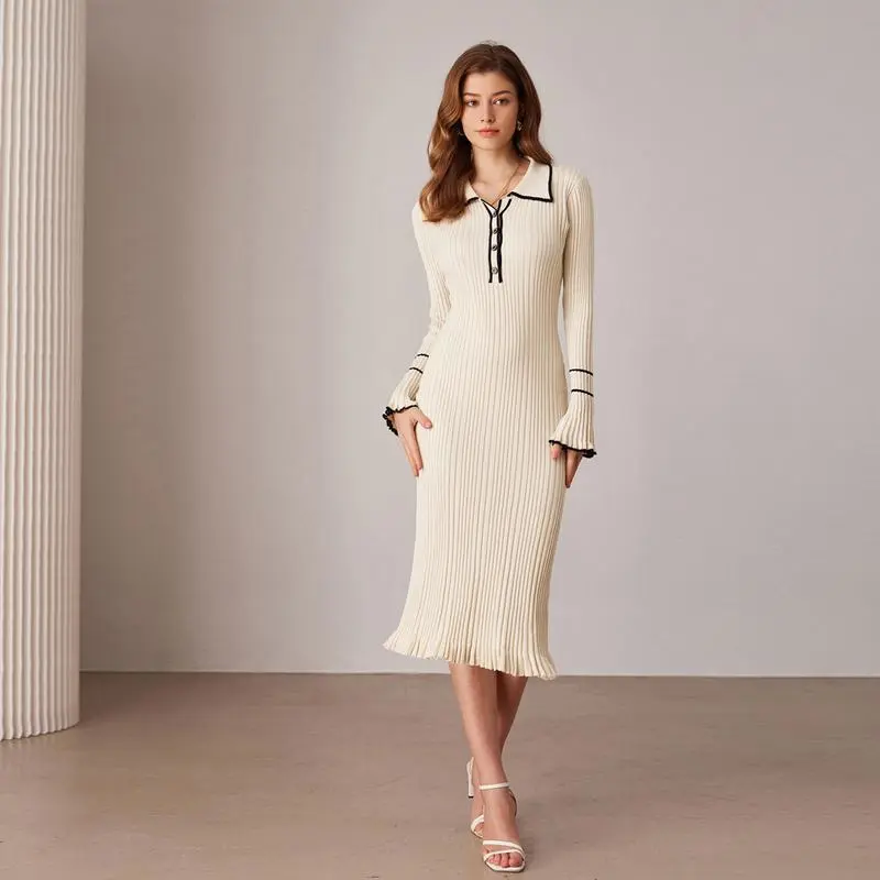 Women Ribbed Sweater Dress Long Sleeve