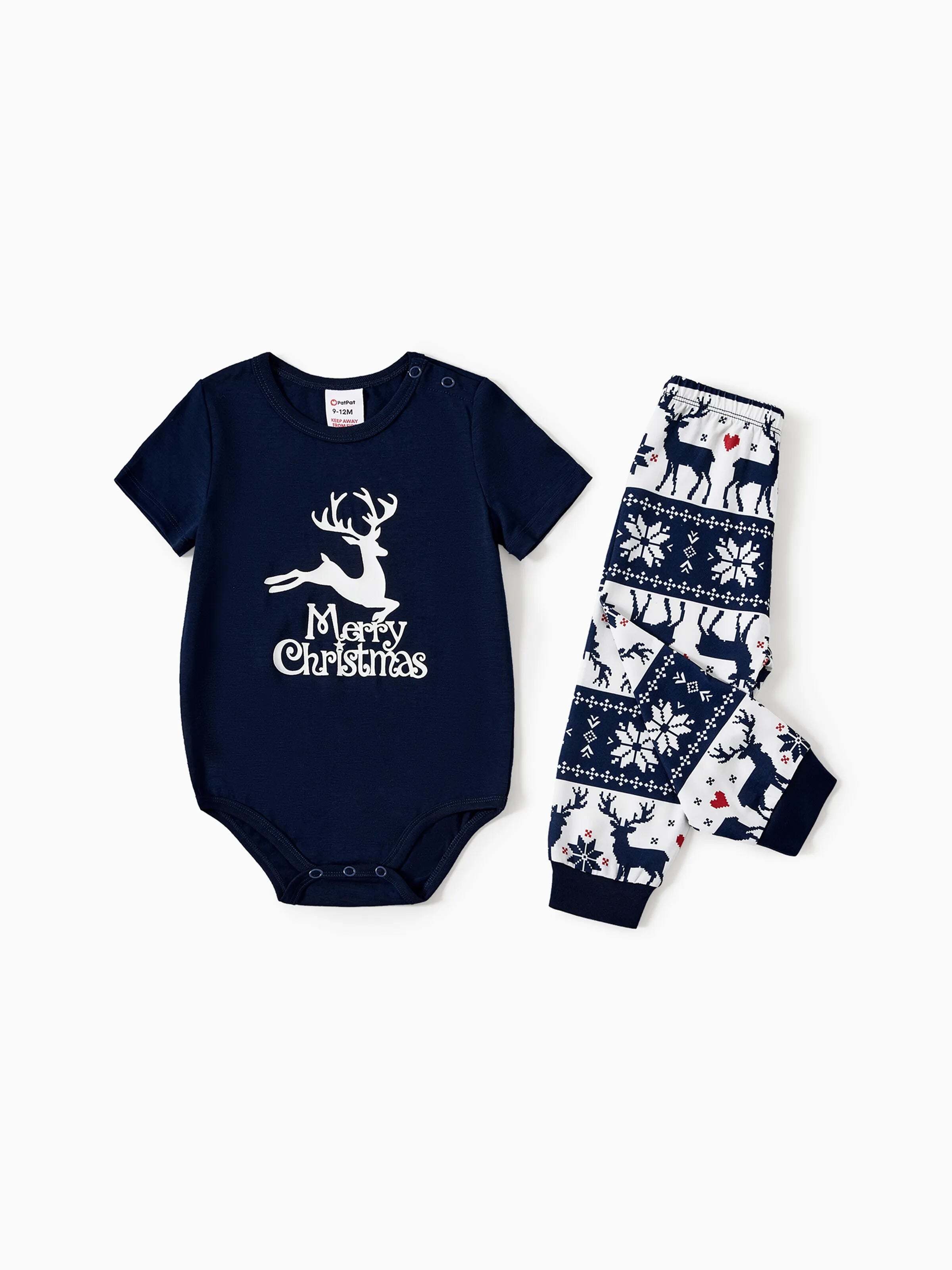Christmas Reindeer Print Glow in the Dark Family Matching Pajamas Sets with Christmas Socks Deep Blue