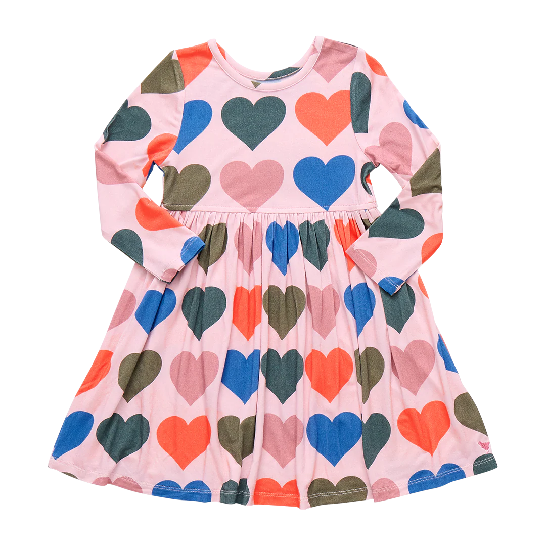 Girls Bamboo Steph Dress Pink Oversized Hearts