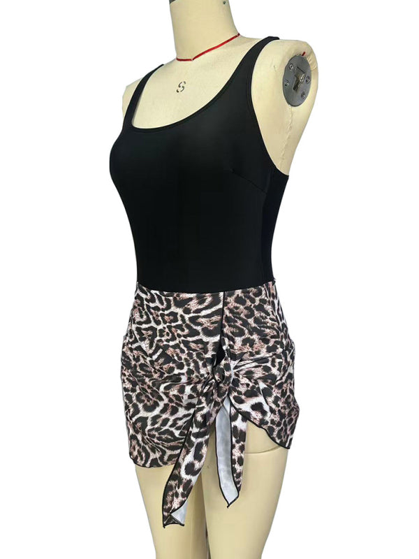 Sexy Slim Skirt-Style Leopard Print One-Piece Swimsuit Bikini
