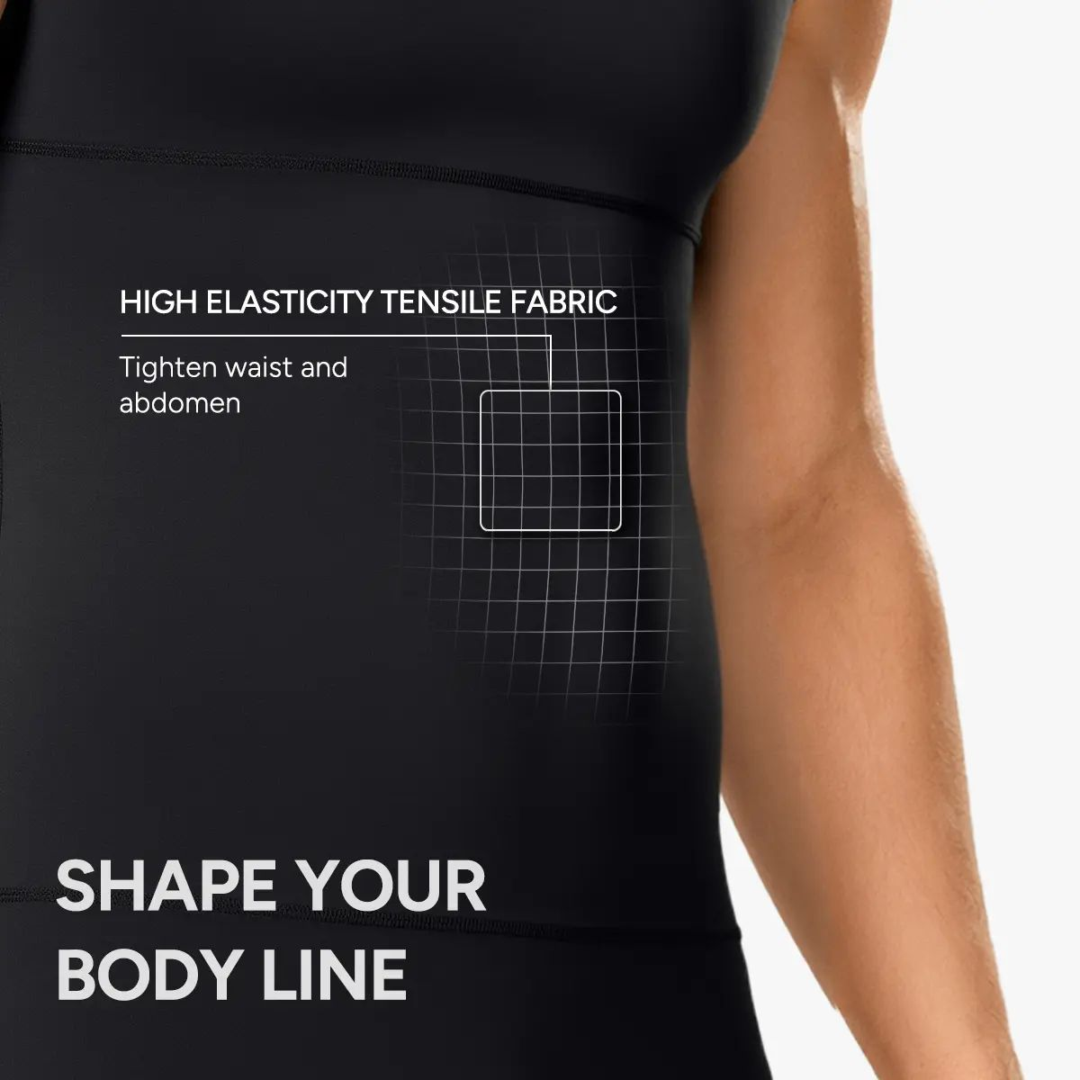 Men’s Silky Soft Compression Shapewear Tank, Slimming Body Shaper Vest with Waist & Chest Support