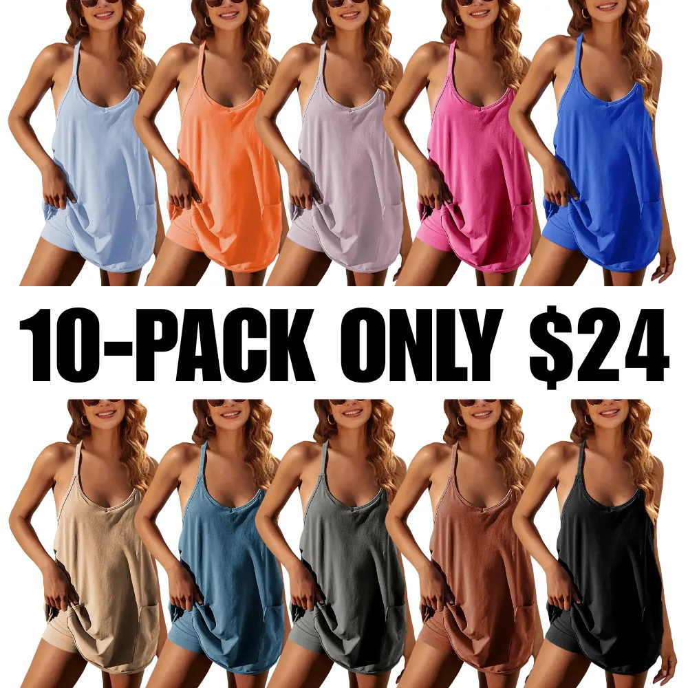 🔥Clearance sale, limited stock 🔥Women's Athletic Sleeveless Mini Dress with Built-in Shorts