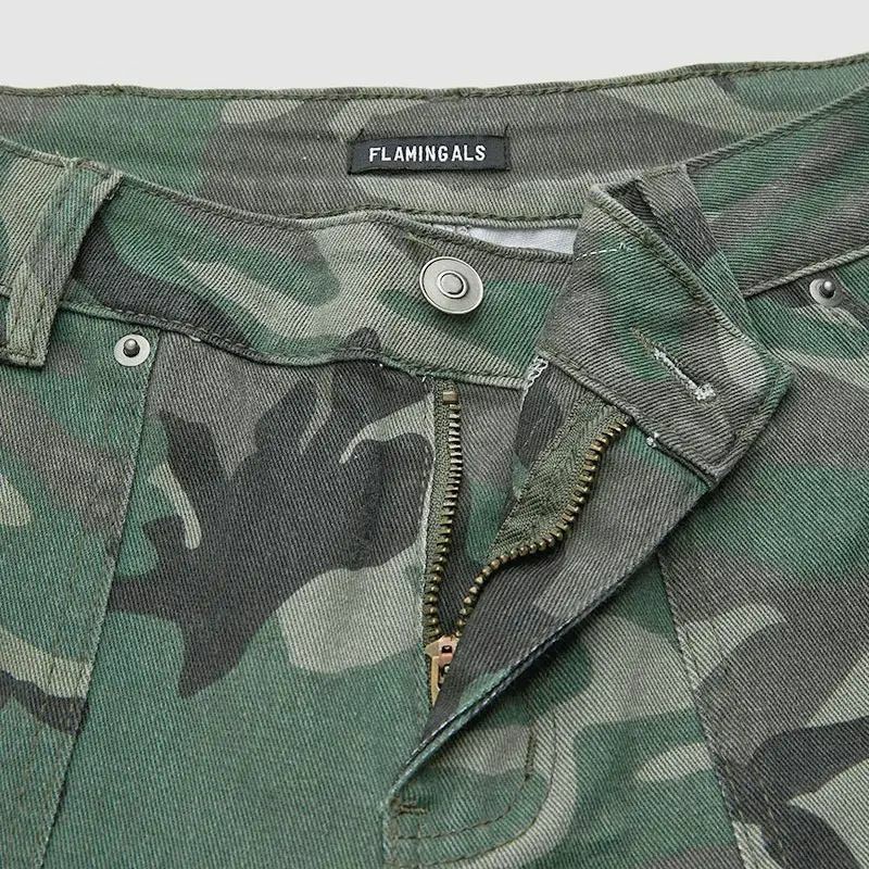 Camo Print Mid Waist Straight Leg Capri Pants Summer Vibes