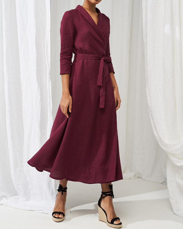 Elegant Linen Tie Midi Dress eef0