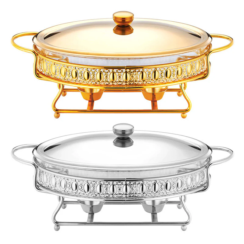 Service Ware: Decorative Metal and Glass Food Warmer