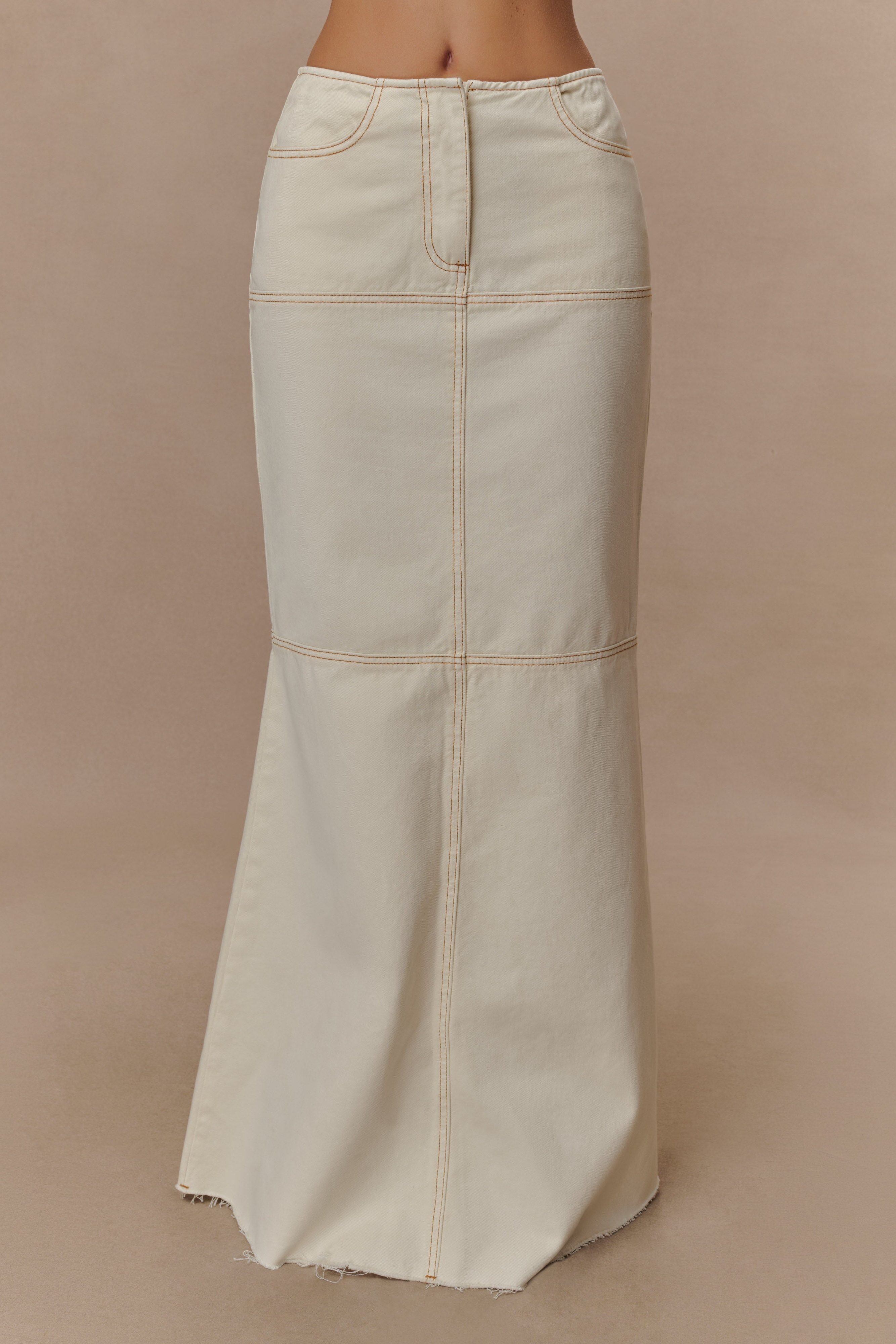 Ecru Denim Maxi Skirt