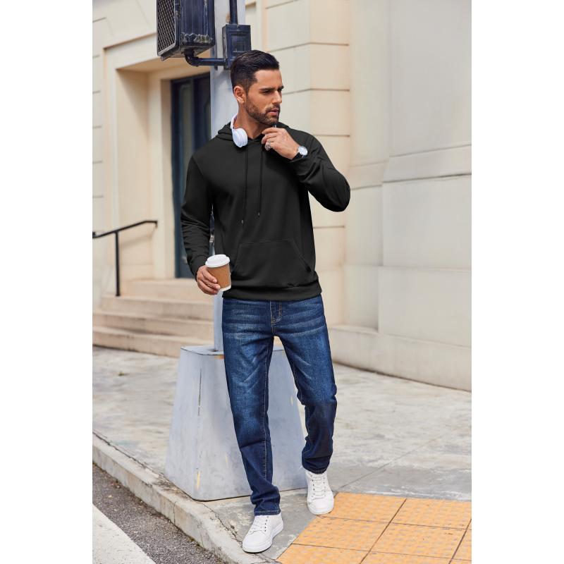 Fall Outfits Men's Medium Size Hoodie Pullover Long Sleeve Casual Fashion Sweatshirt with Drawstring & Kangaroo Pocket for Everyday Wear