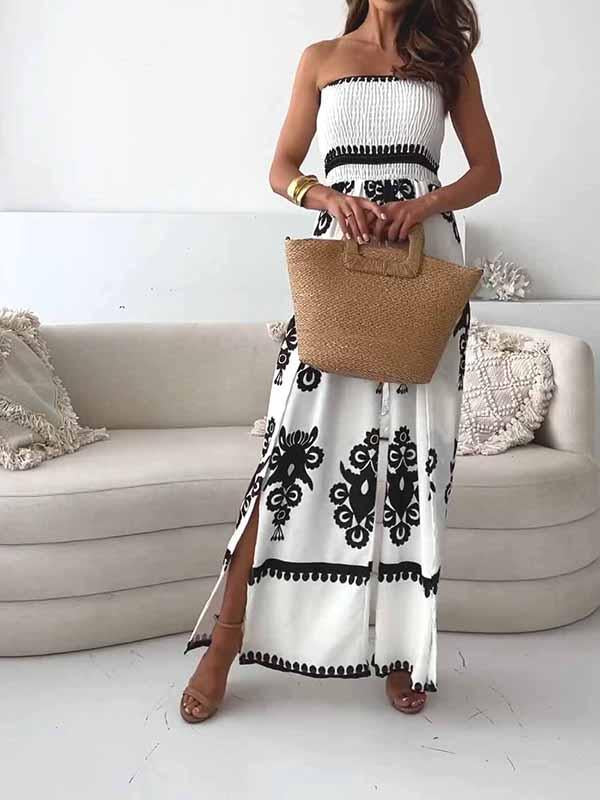 Women's White Jumpsuit Plus Size Tube Top Printed Jumpsuit