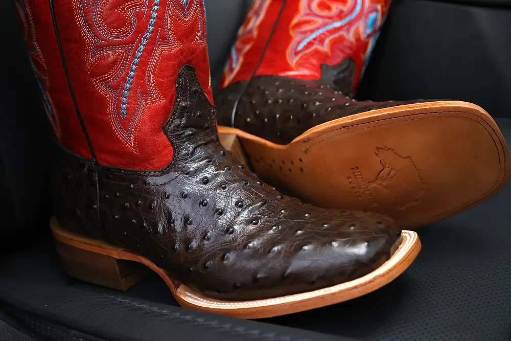 Men’s Chocolate Brown Ostrich Boots—Square Toe