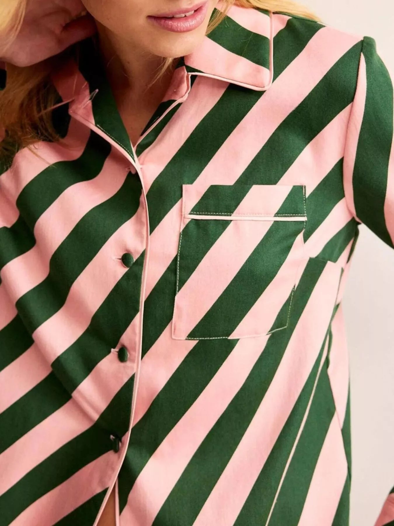 Striped Long Sleeve Shirt and Pants Lounge Set