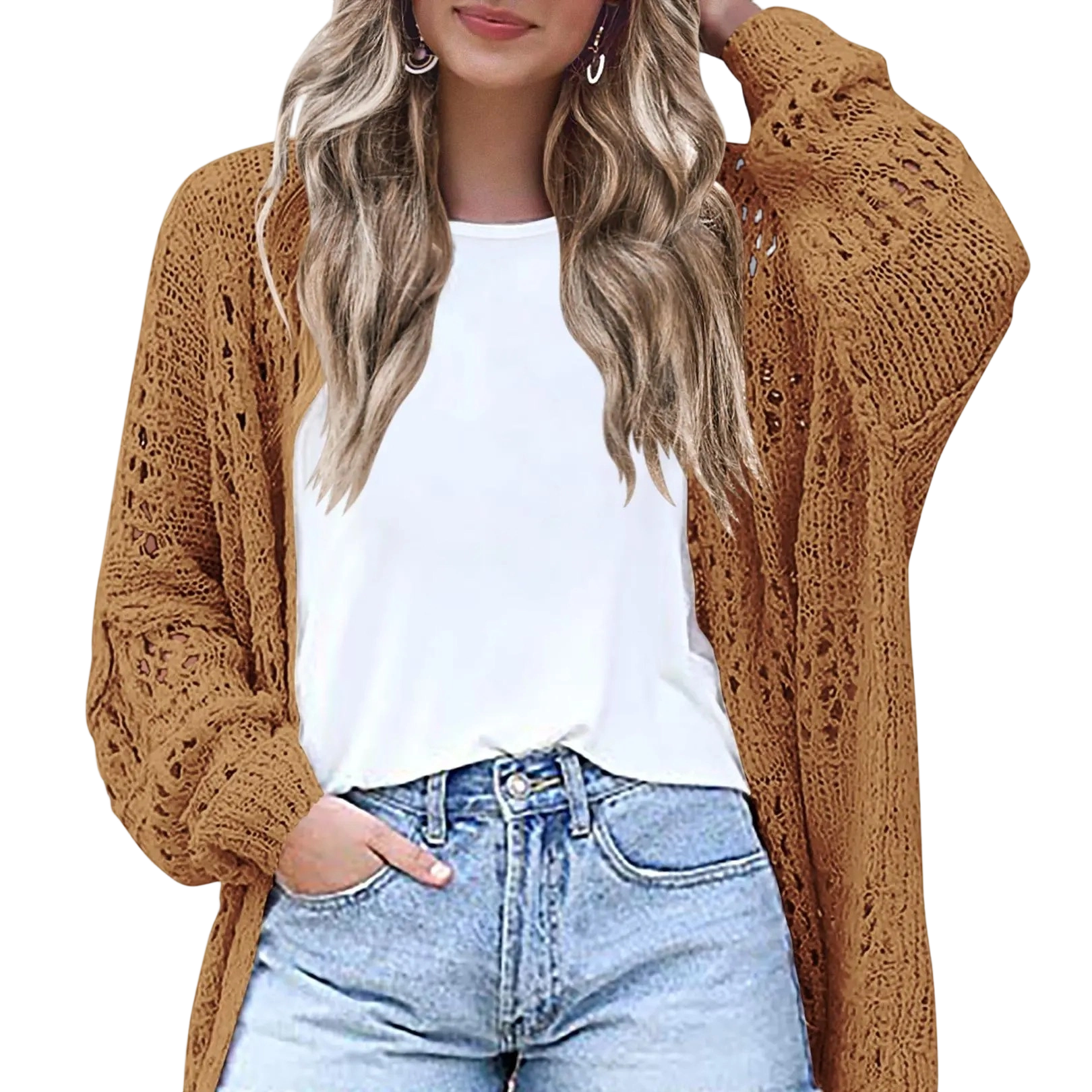 Women's Lightweight Crochet Batwing Cardigan