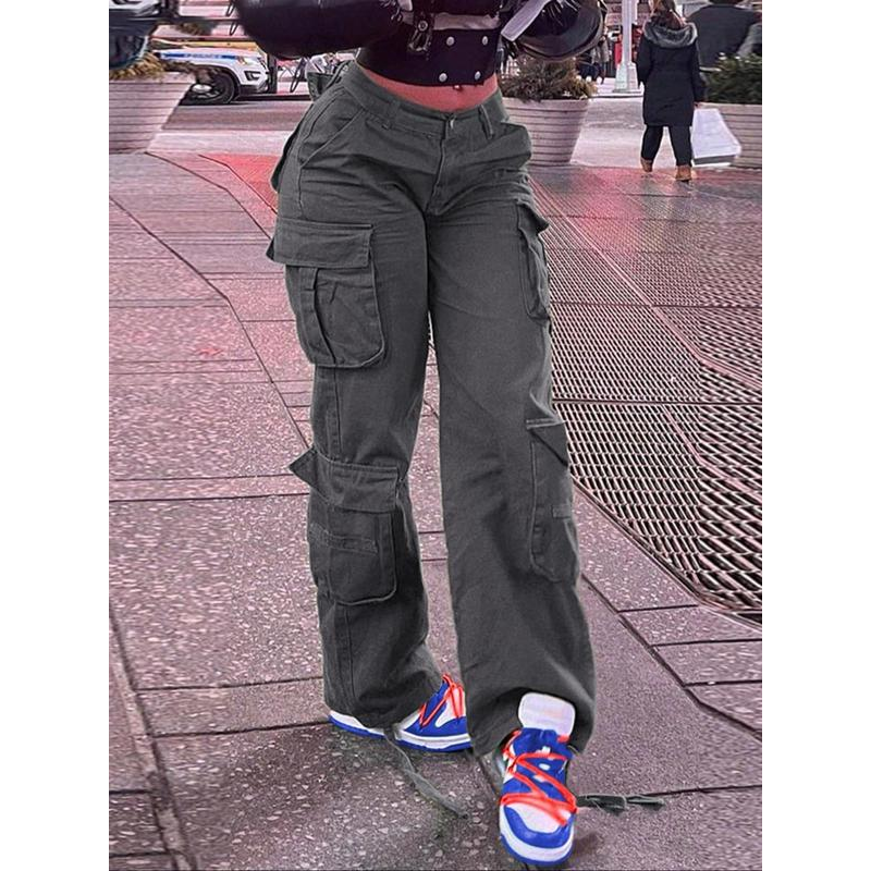 Women's Plain Drawstring High Waist Cargo Pants