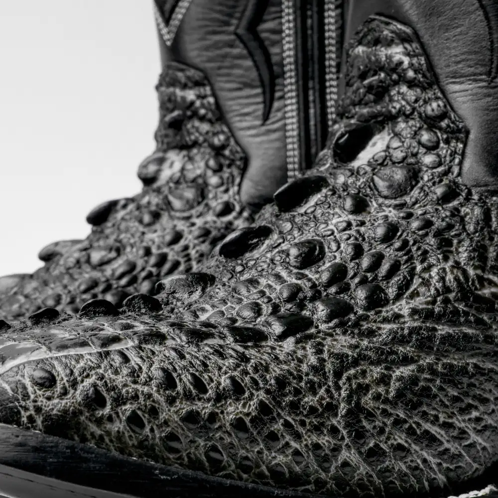 Grey Snapping Turtle Leather Boots - Square Toe