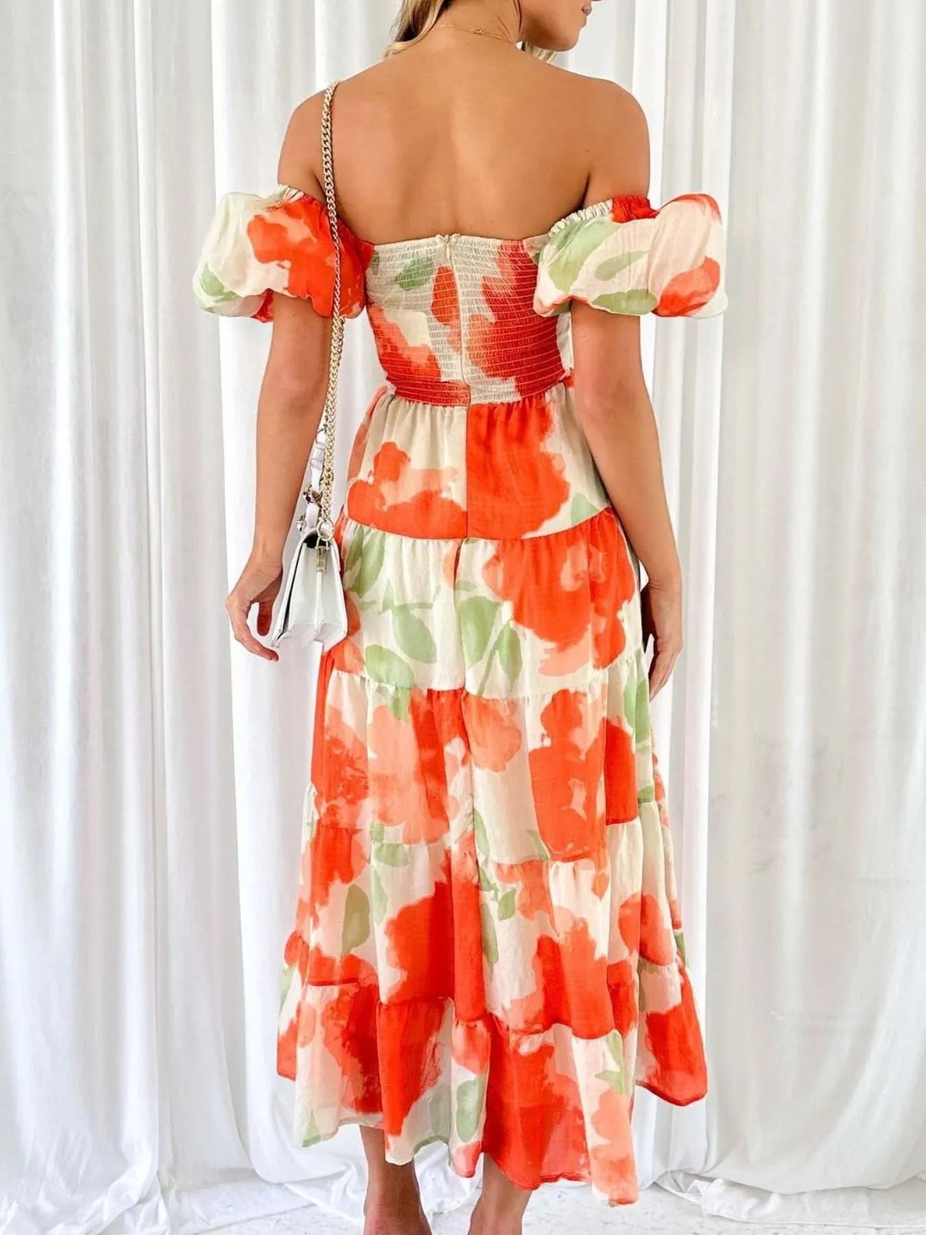 Off-Shoulder Floral Tiered Dress with Ruffle Details