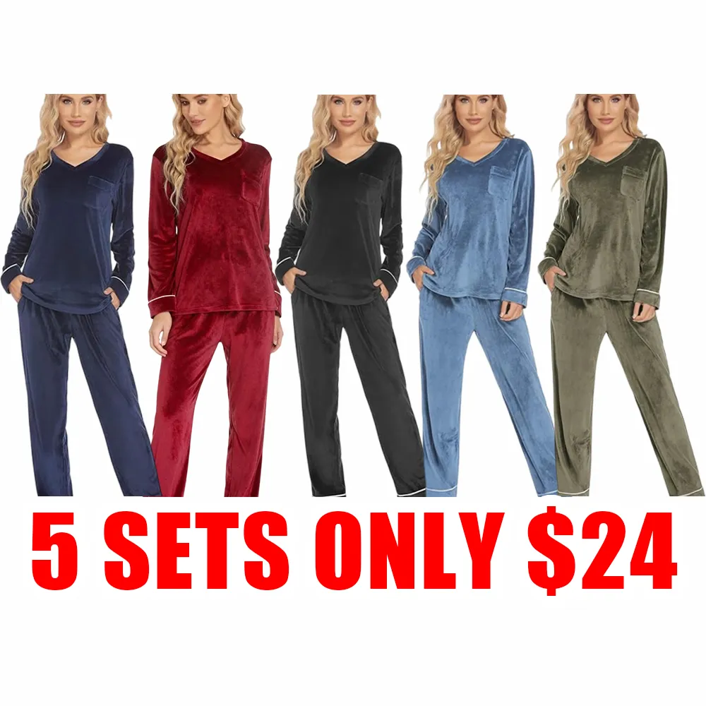 Velvet Pajamas Set – Soft Velour Long Sleeve Sleepwear for Men & Women