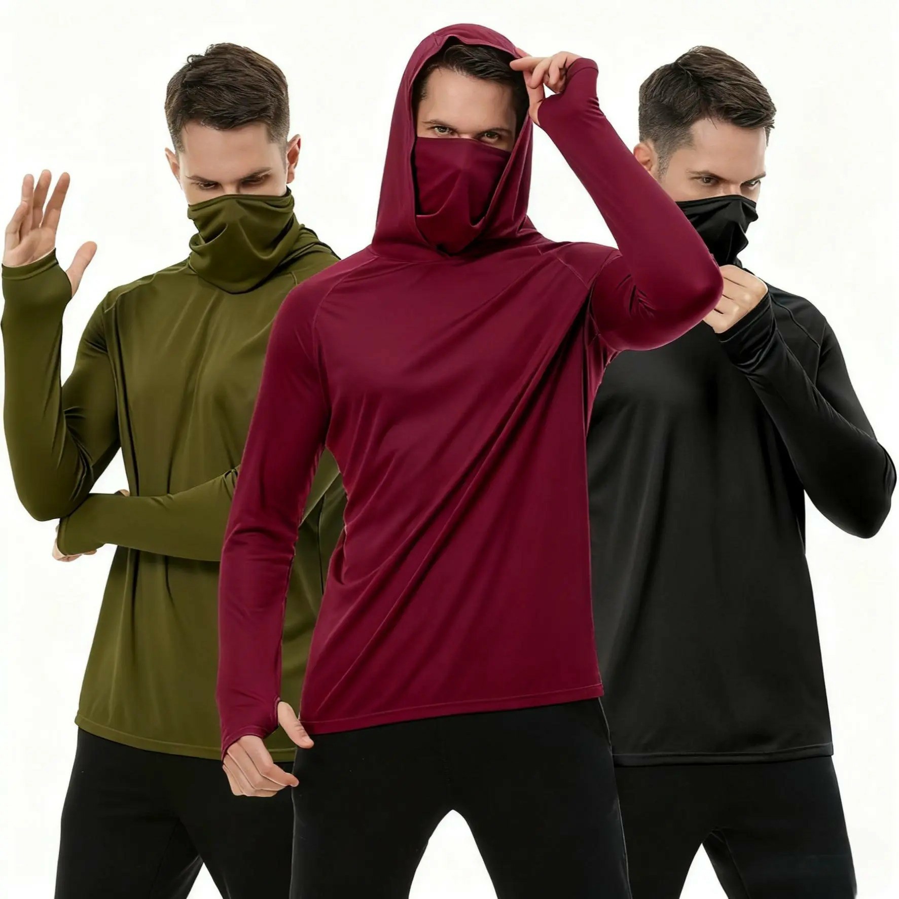 Men's UPF Performance Hoodie Shirt with Face Cover – Long Sleeve Sun Protection Tops