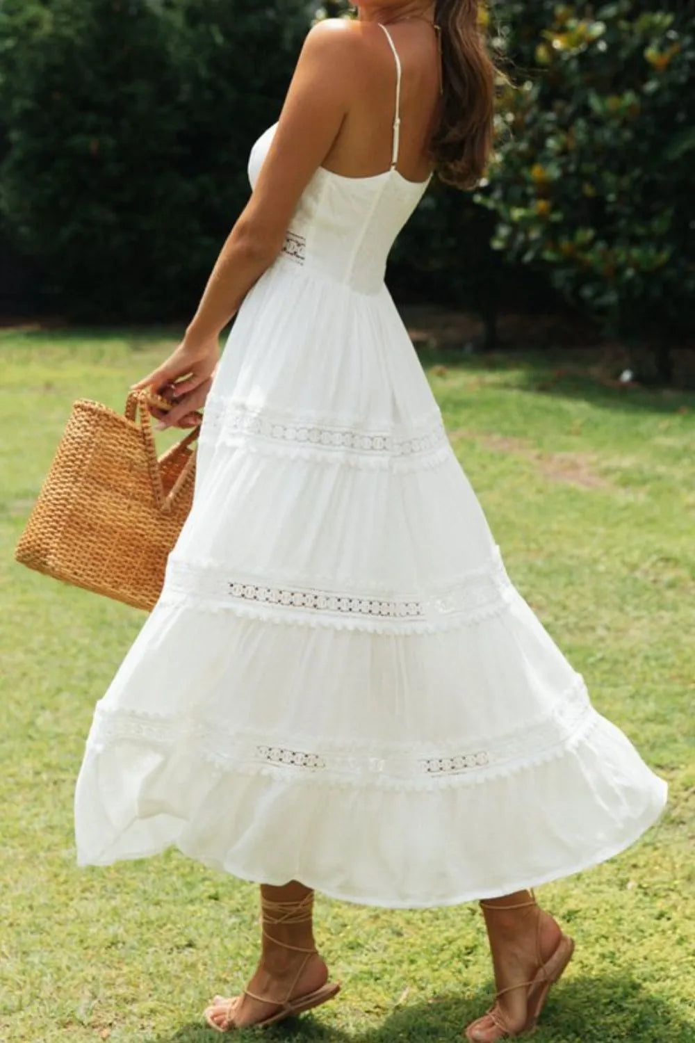 Lace Detail Smocked Midi Cami Dress