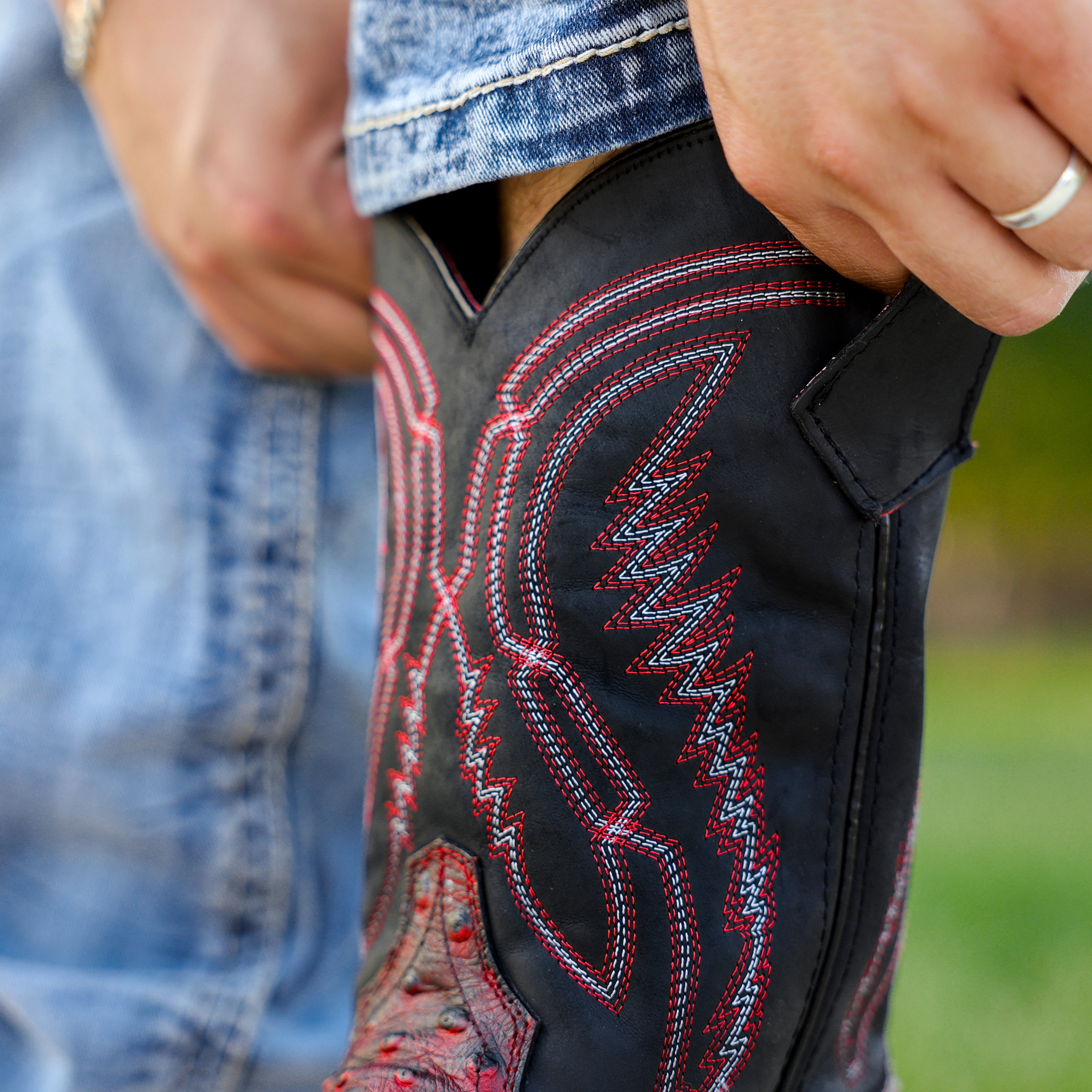 Black Cherry Ostrich Leather Boots With 3D Lightweight Sole - Composite Toe