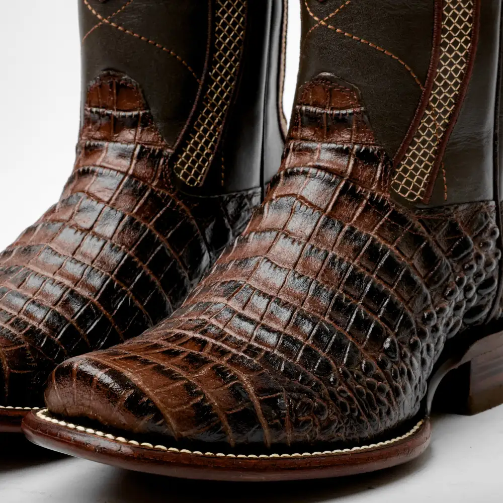 Brown Caiman Belly Leather Boots - Cutter Toe