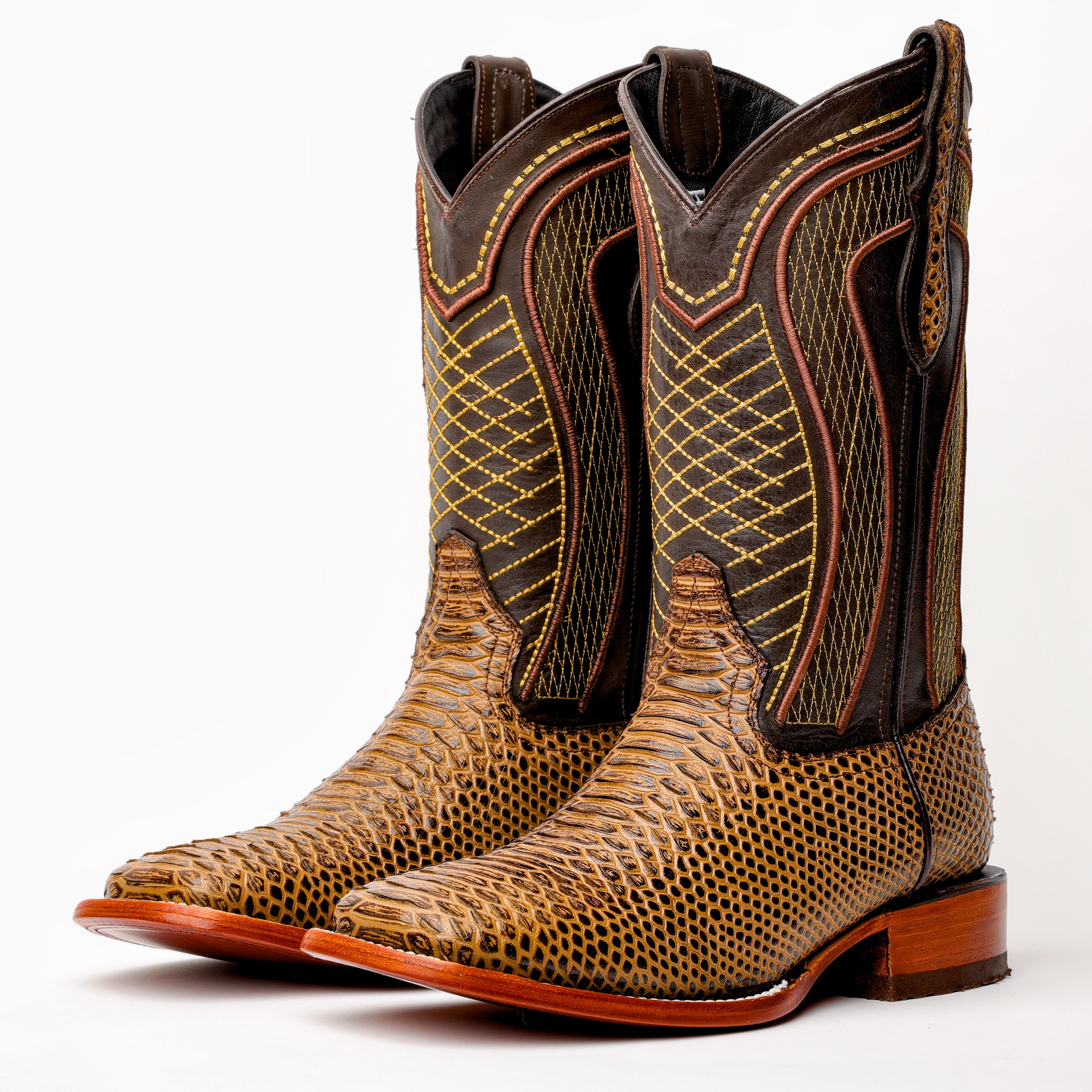 Honey Python Leather Boots - Square Toe