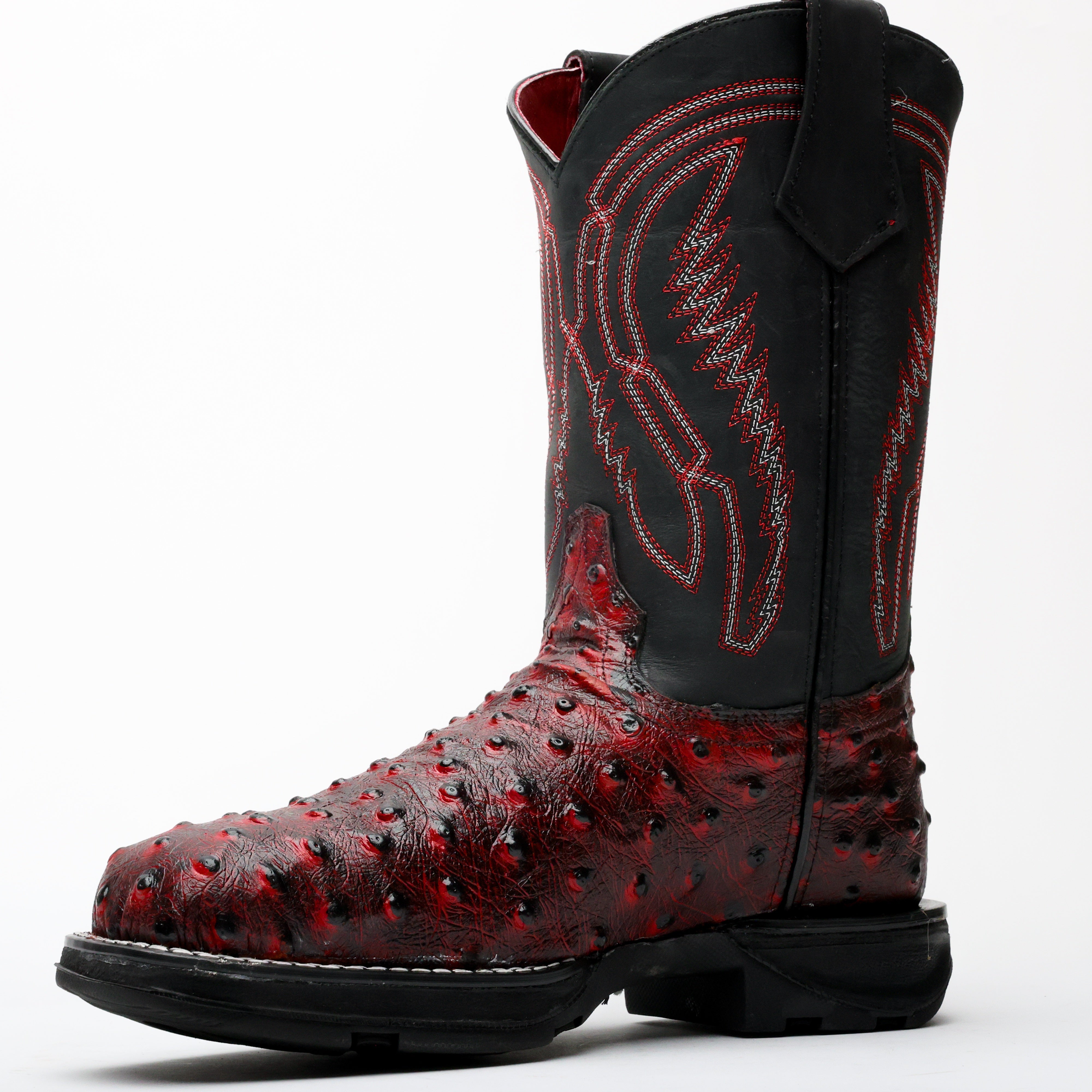Black Cherry Ostrich Leather Boots With 3D Lightweight Sole - Composite Toe
