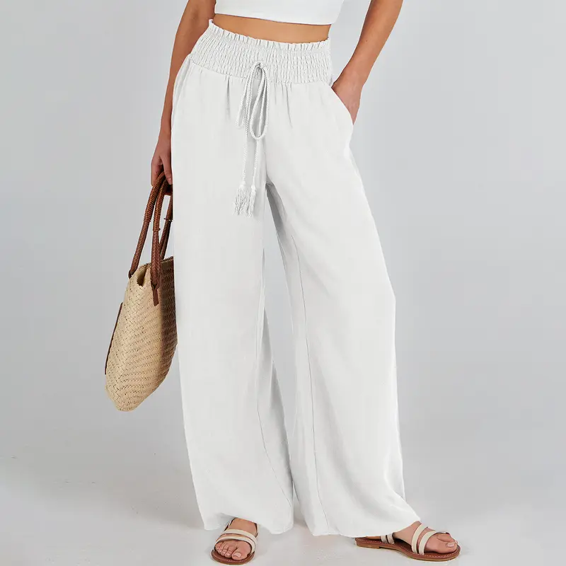 ANRABESS Women Linen Palazzo Pants SummerCasual Loose High Waist Wide Leg Long LoungePant Trousers with Pocket