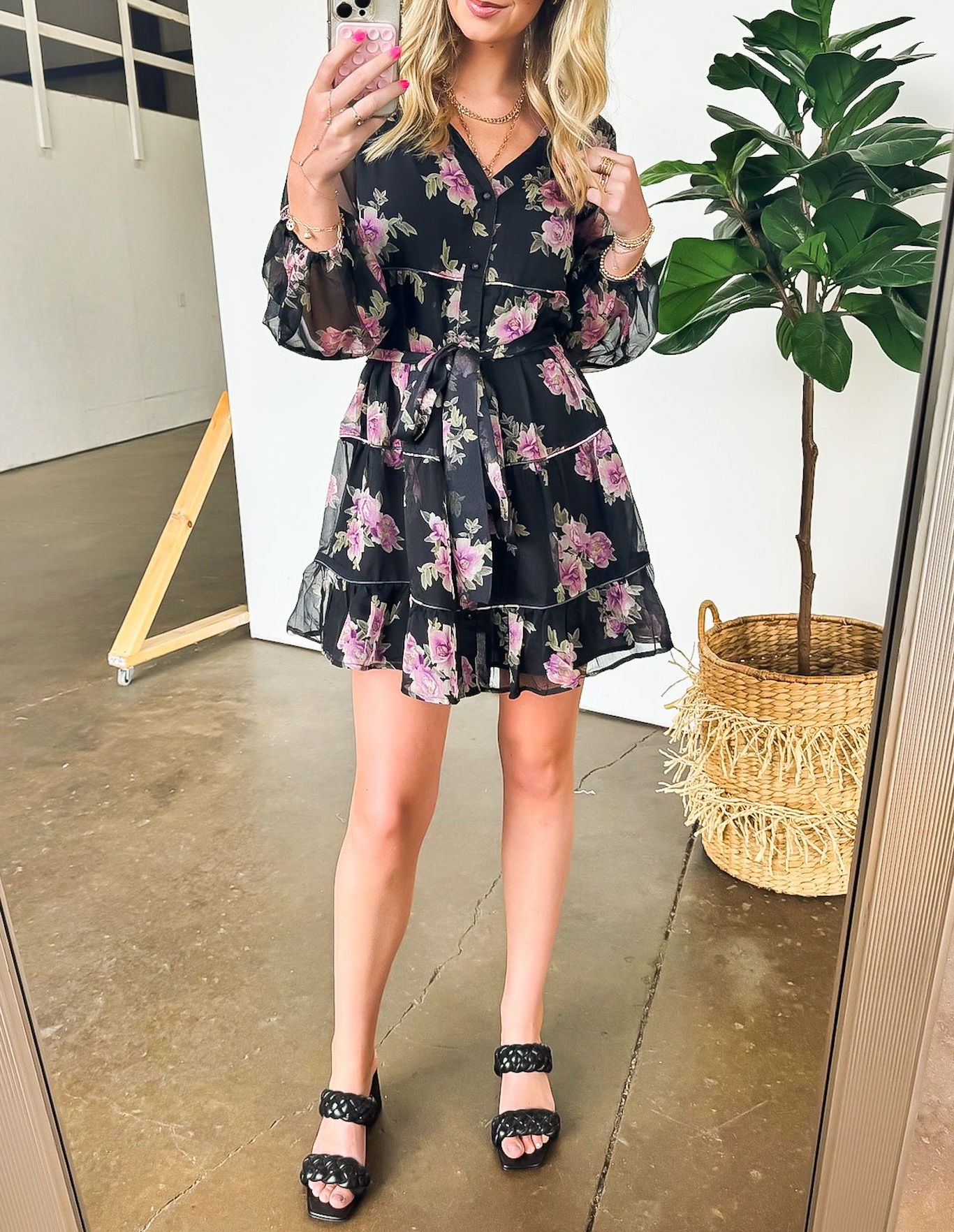 Long Sleeve Floral Button Up Dress