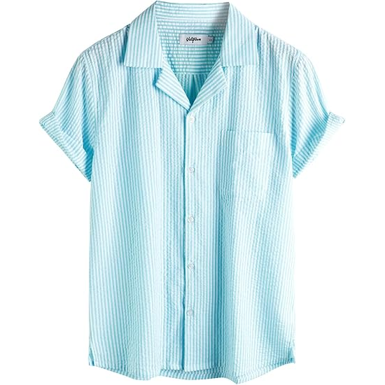 Men‘s Striped Summer Shirt Casual Button Down Short Sleeve Beach Shirts