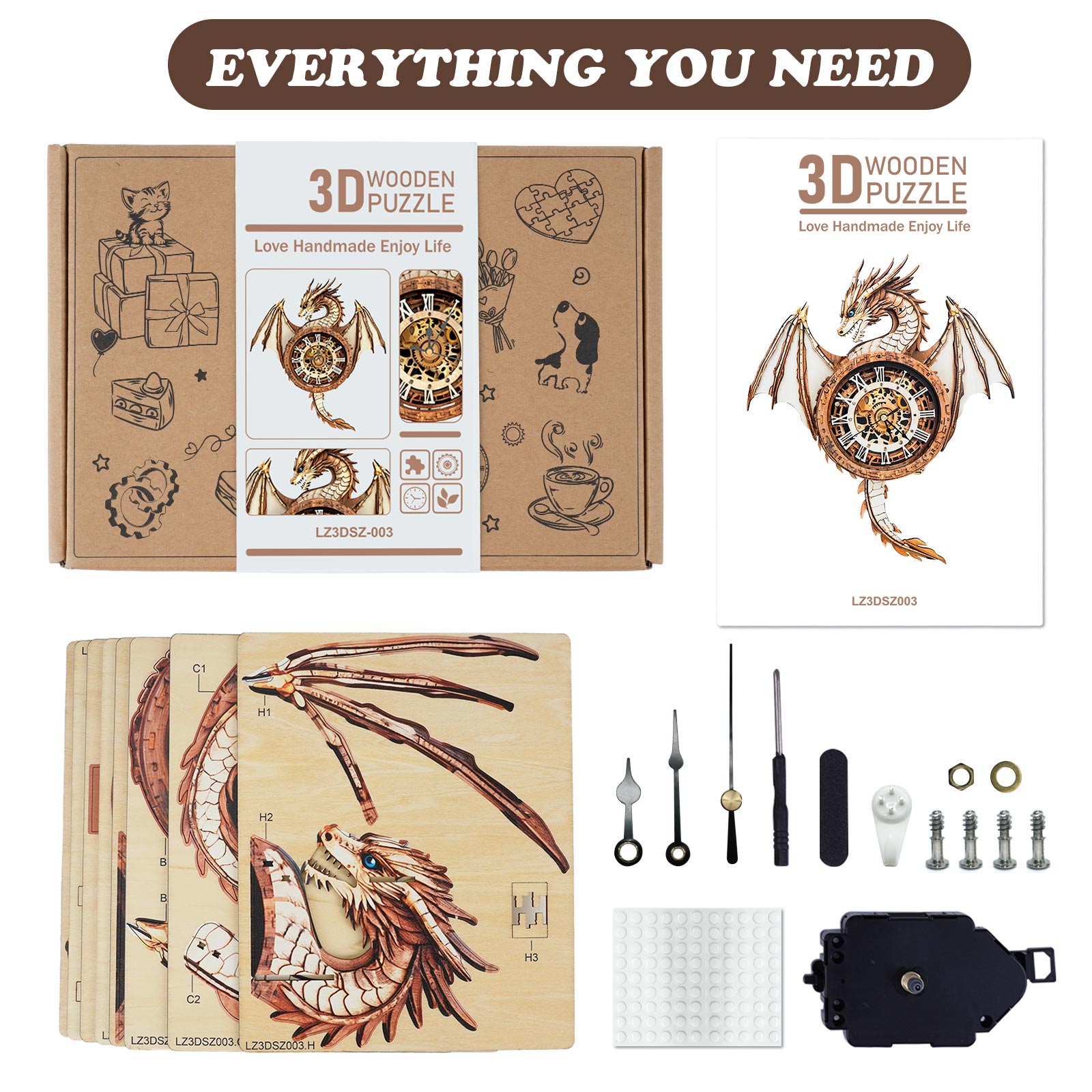 Ancient Dragon â€“ DIY Wooden Clock, 3D Puzzle Craft Kit