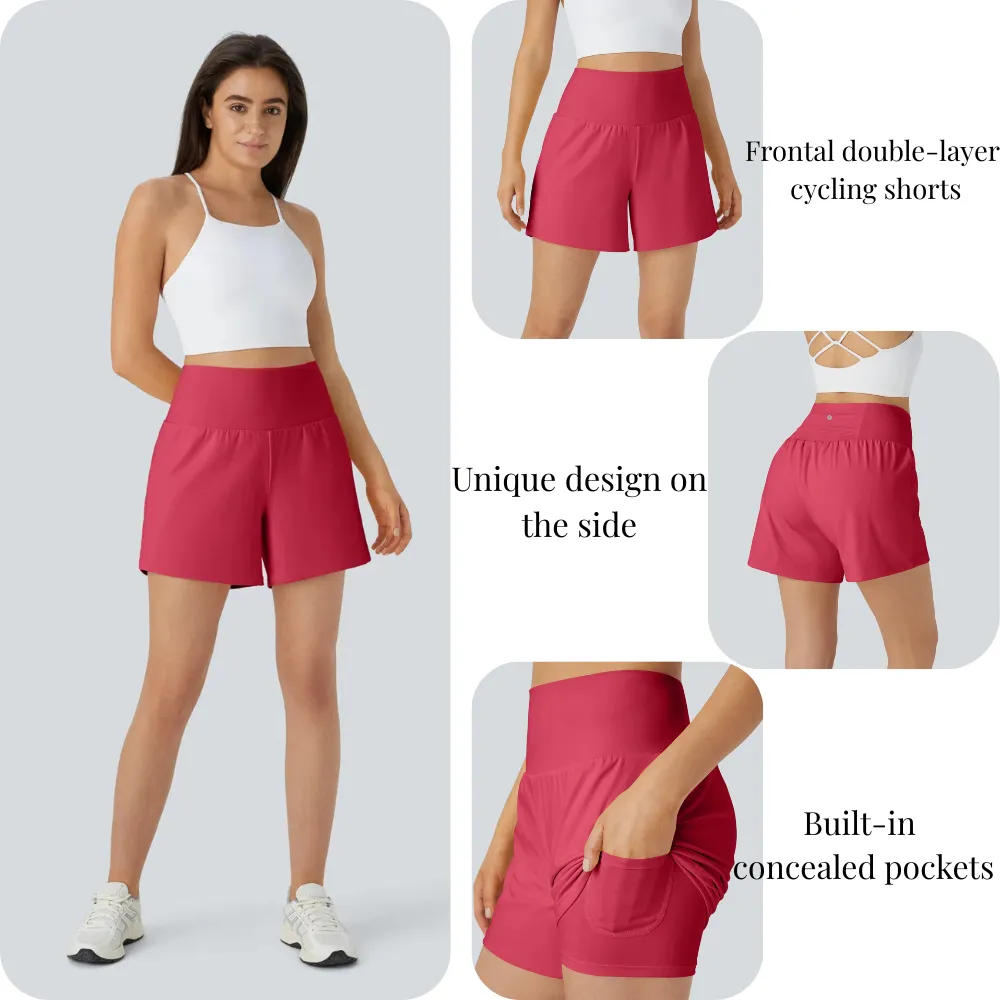 Super High Waisted Back Pocket & Side Hidden Pocket 2-in-1 Yoga Shorts
