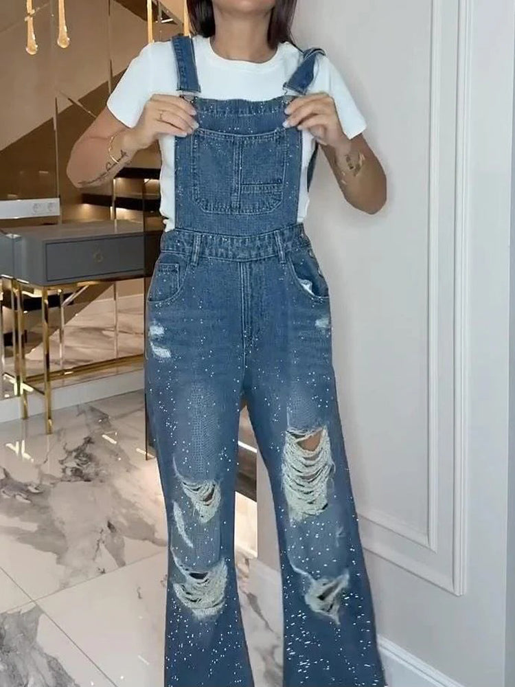 Ripped Denim Overalls