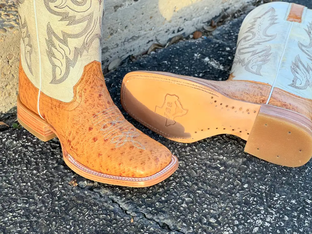 Men’s Genuine Butter Color Ostrich Belly With White Shaft