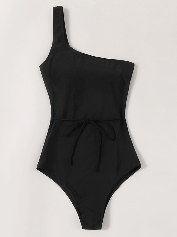 One-Shoulder Belted Chinlon One-Piece Swimwear