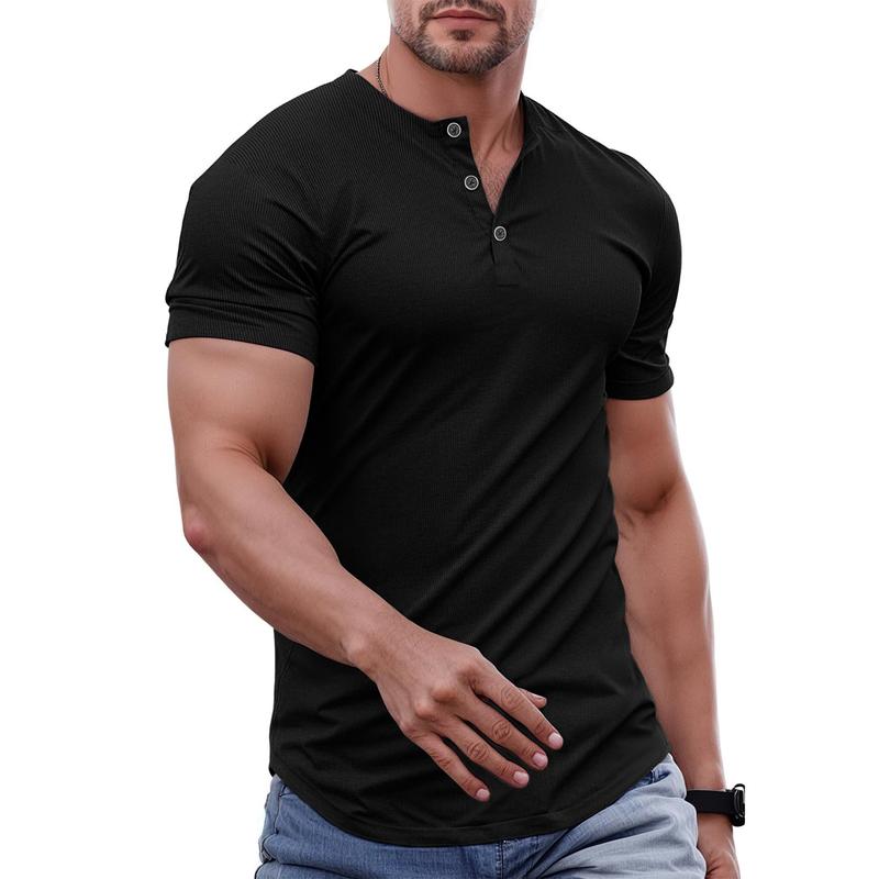Men’s Slim Fit Longline Henley Performance Top