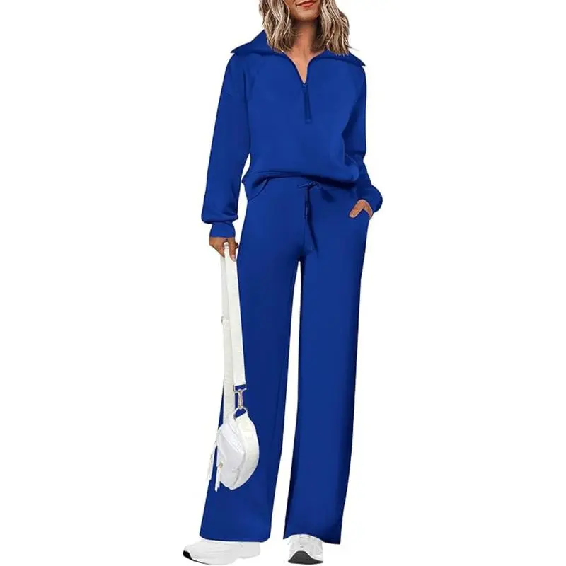 Women’s 2-Piece Set – Half Zip Sweatshirt & Wide Leg Pants