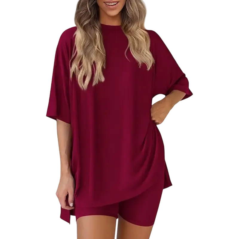 🔥Women's two-piece set: slit-hem shirt paired with shorts