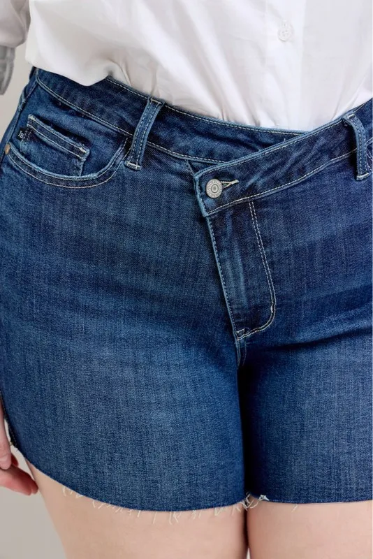High Waist Criss-Cross Waistband Denim Shorts