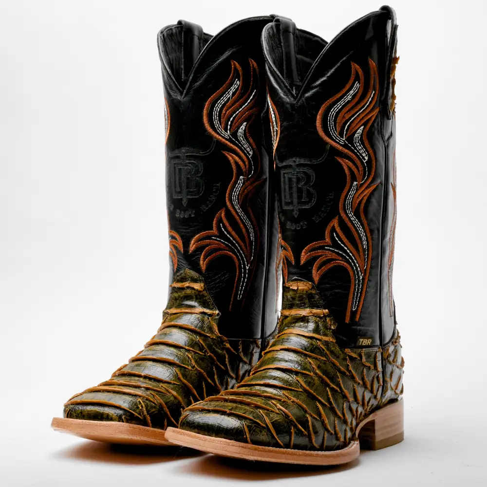 Rustic Honey Jumbo Python Leather Boots - Square Toe