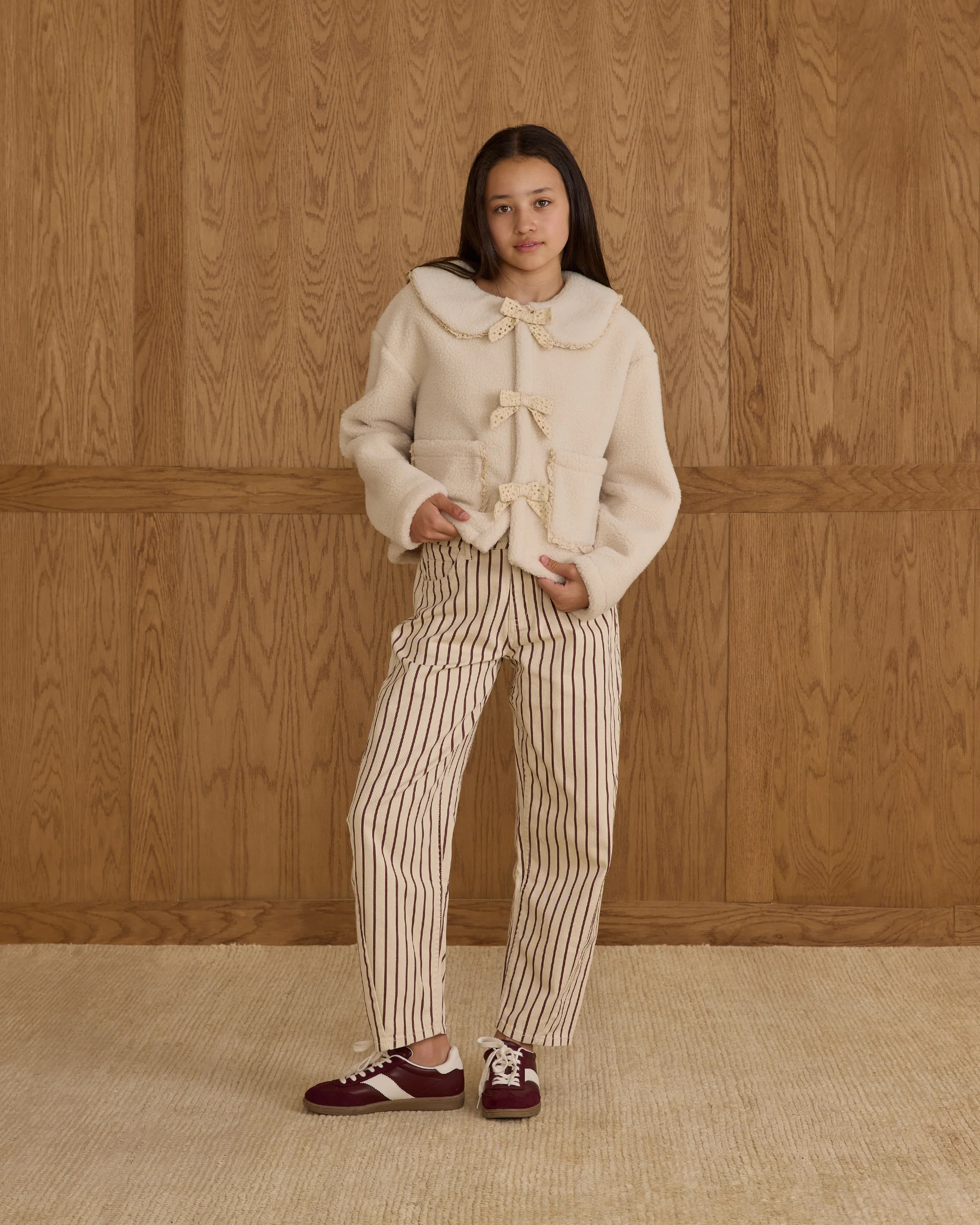 Teen Shearling Collared Coat || Natural