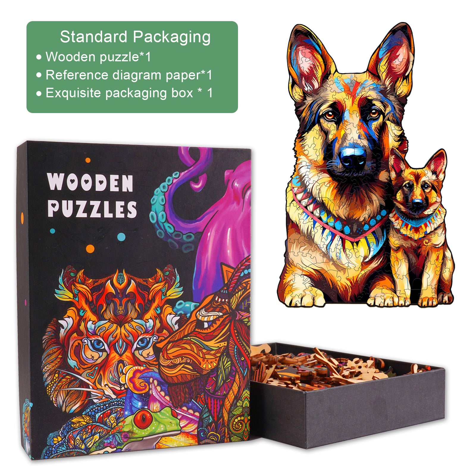 German Shepherd Family Wooden Jigsaw Puzzle