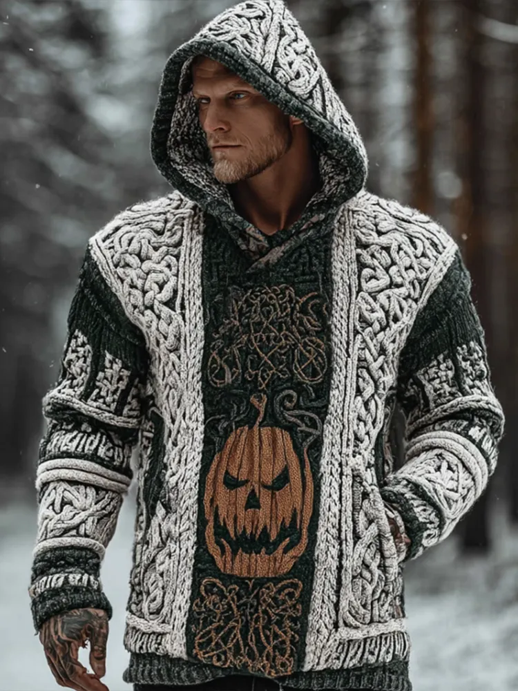 Viking Style Winter Men's Warm Hooded Knit Sweater