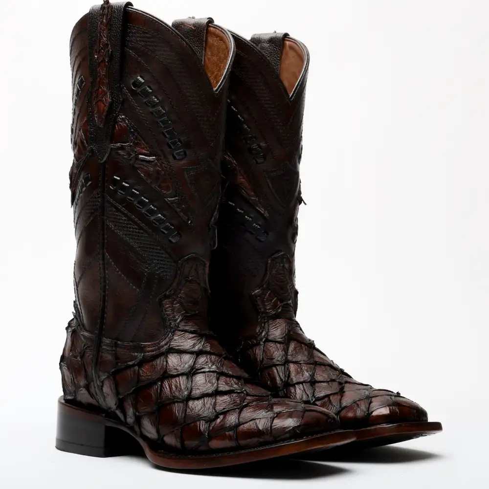 AUTHENTIC Brown Pirarucu Boots - Square Toe